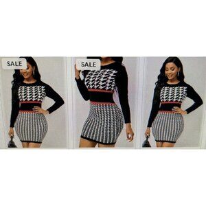 Modlily Houndstooth Holiday Sweater Dress Body con Stretchy Tunic~ Size M